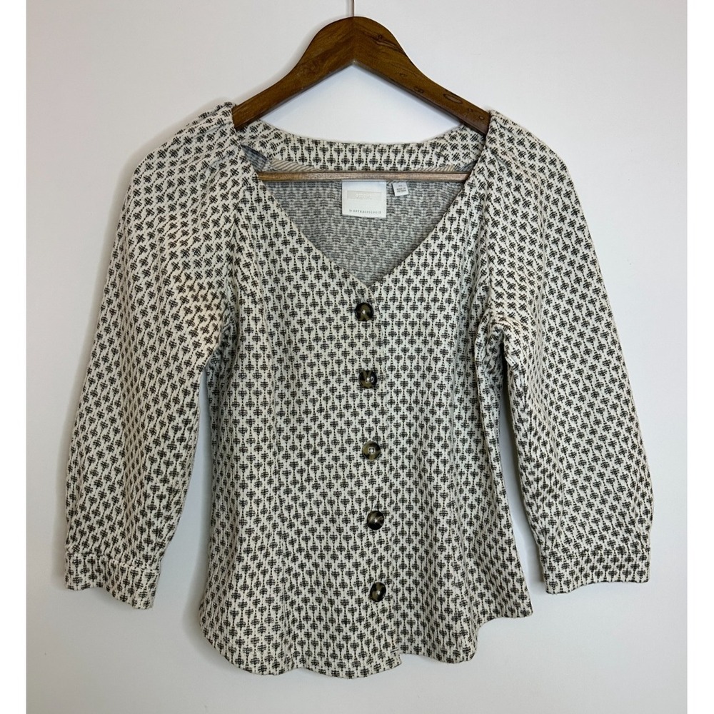 Anthropologie Ett:twa Coralie Top XS Cream Gold Metallic Button Puff Sleeve - Picture 13 of 14